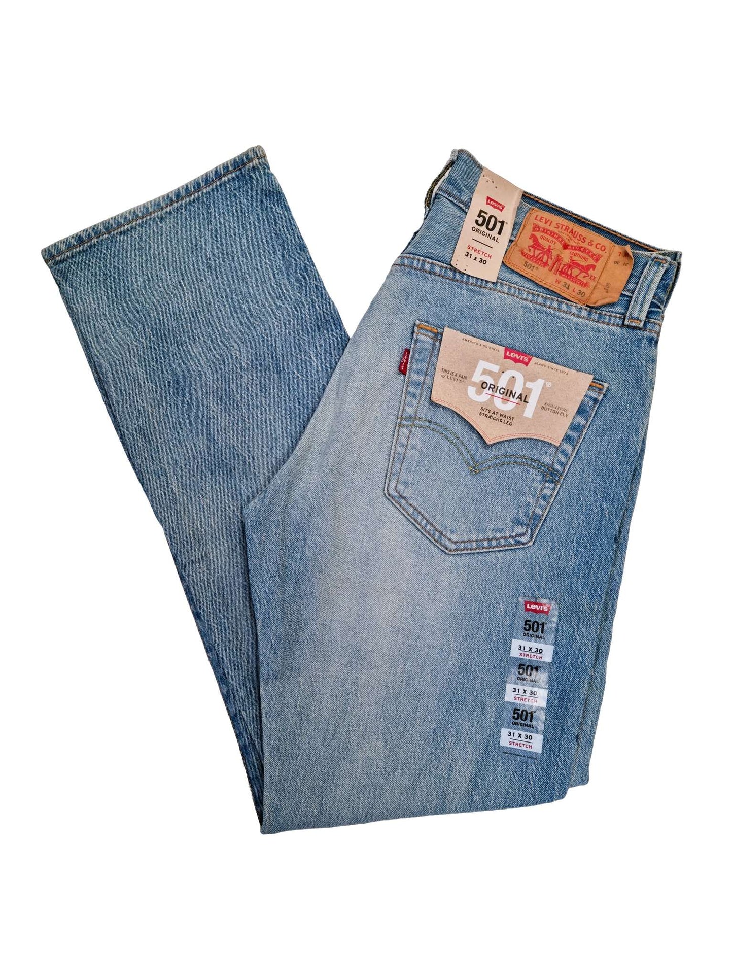 Levis 501 original fit jeans light broken US