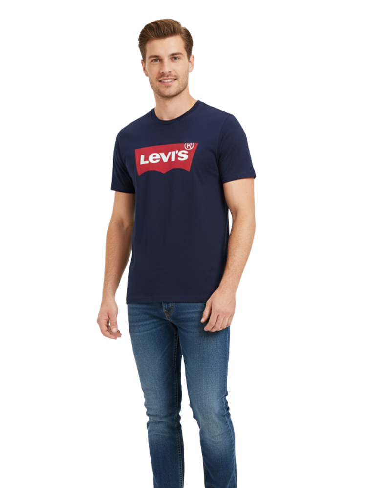 T-SHIRT LEVIS BATWING BLEU MARINE LOGO ROUGE Levis